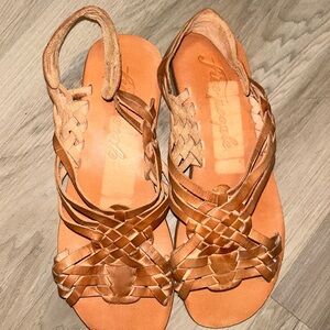 Free People Tan Sandals with Adjustable Straps and Cushioned Sole